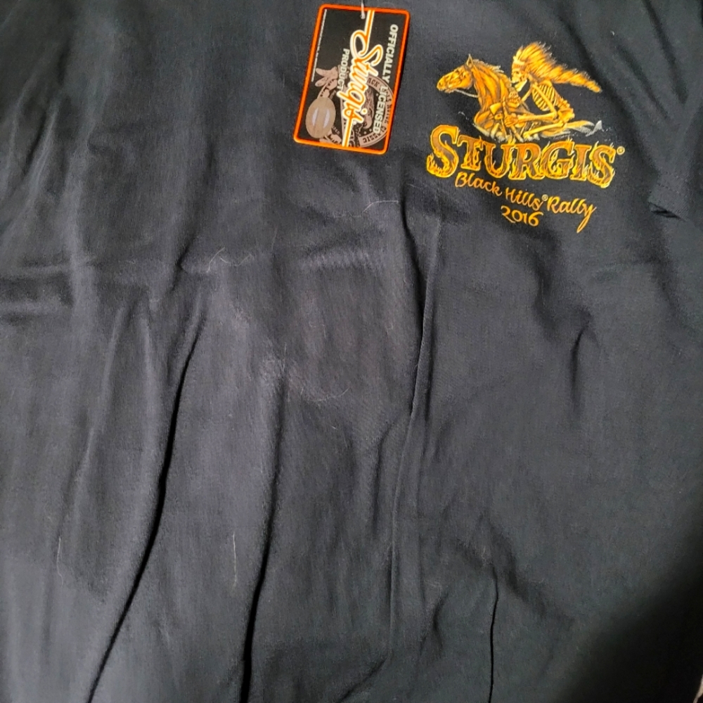 Black with Sturgis print on front and back. Size L.